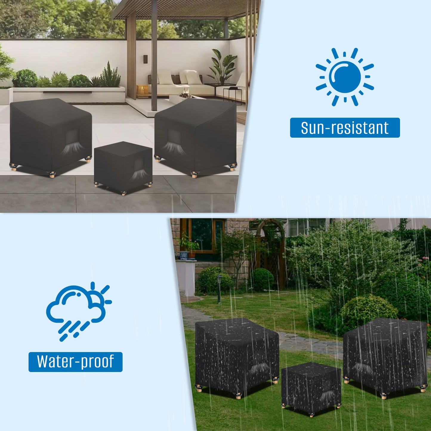 SIRUITON 3 Piece Outdoor Veranda Patio Garden Furniture Cover Set with 600D Durable and Water Resistant Fabric,Fit for Outdoor Wicker Patio Furniture Sets/Rattan Chair Conversation Sets-Balck