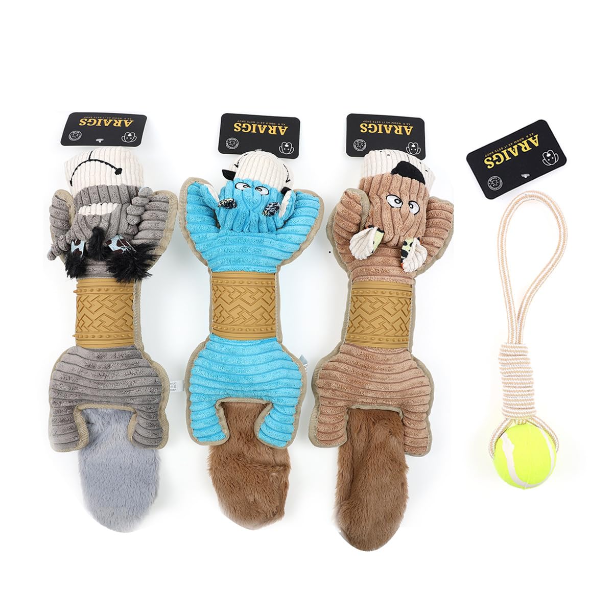 ARAIGS Pet Companion Squeaky Plush Toy - Comforting Dog & Cat Plush Toys with Squeaker, Soft Cuddly Companion for Anxiety Relief, Training & Play - Premium Quality Pet Toys 4 Pack