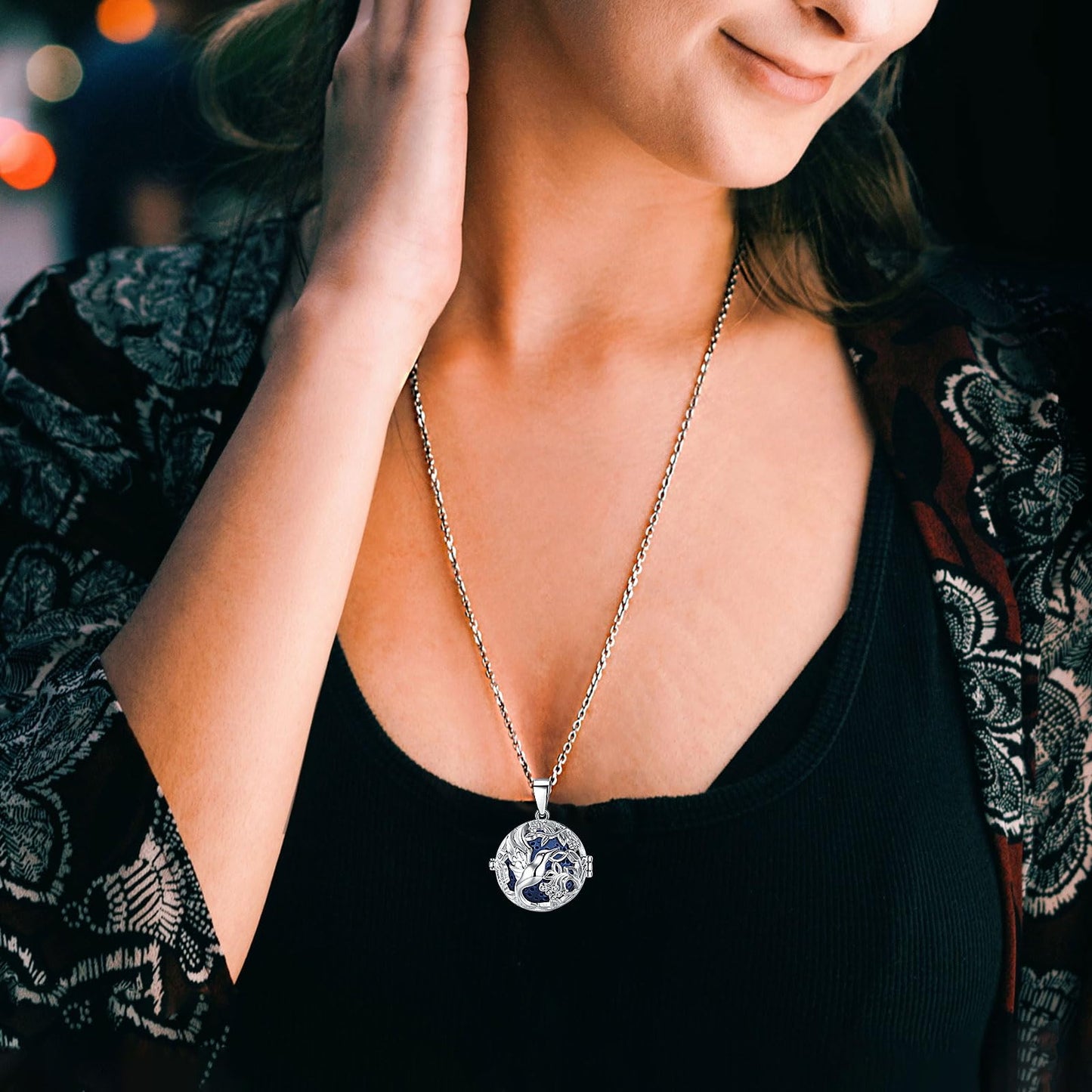 INFUSEU Aromatherapy Necklace Hummingbird Gifts for Women Essential Oil Diffuser Jewelry Lava Rock Stone Pendant Unique Aroma Perfume Spiritual Items for Meditation Yoga