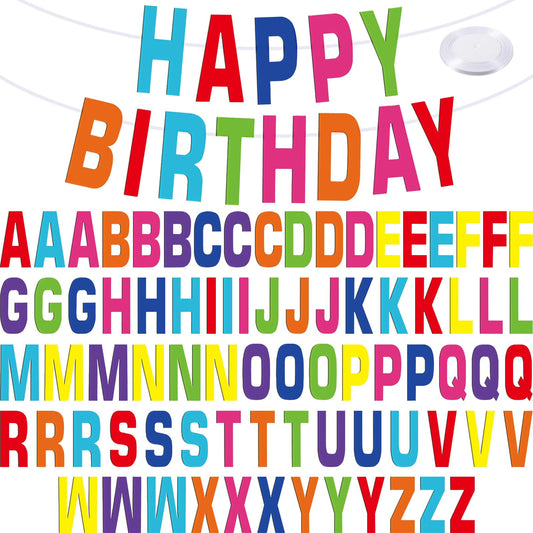 78 Pcs Make Your Own Banner Kits Large Size 6 Inch DIY Glitter Letter Pack Reuse Letters Banner Kit with White Ribbon for Birthday Wedding Shower Party Favor Wedding Wall Decor (Rainbow Color)