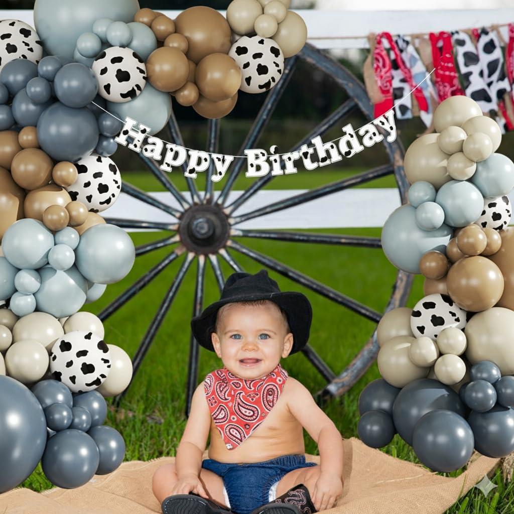 JOYFLOAT Cowboy Dusty Blue Cow Balloon Garland Arch Kit, Light blue Brown Sand White Balloons for Cowboy Rodeo Baby Shower Western Theme Birthday Party Decoration