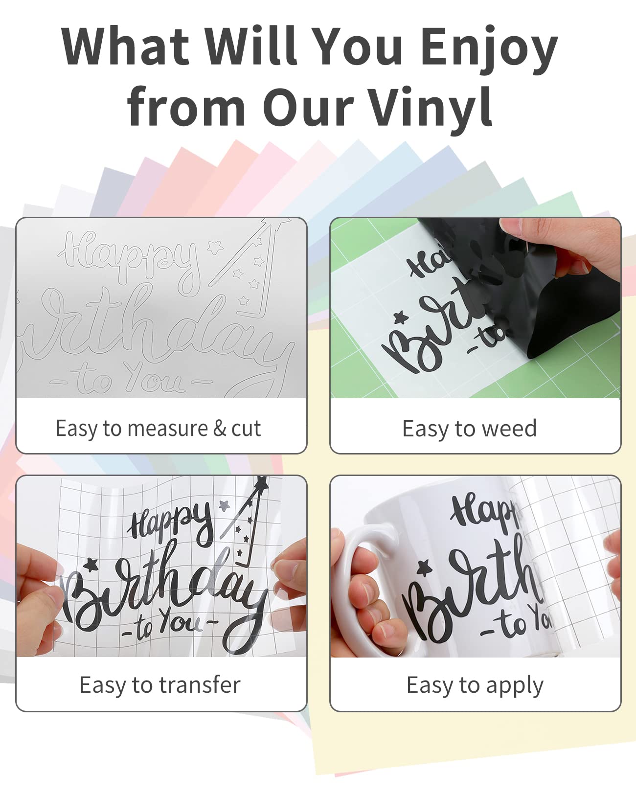 Permanent Vinyl (75Pack, 12"x12") - 70 Adhesive Vinyl + 5 Transfer Tapes, Waterproof Outdoor for All Cutting Machine, Perfect for Home Party Decor Car Decal Sticker
