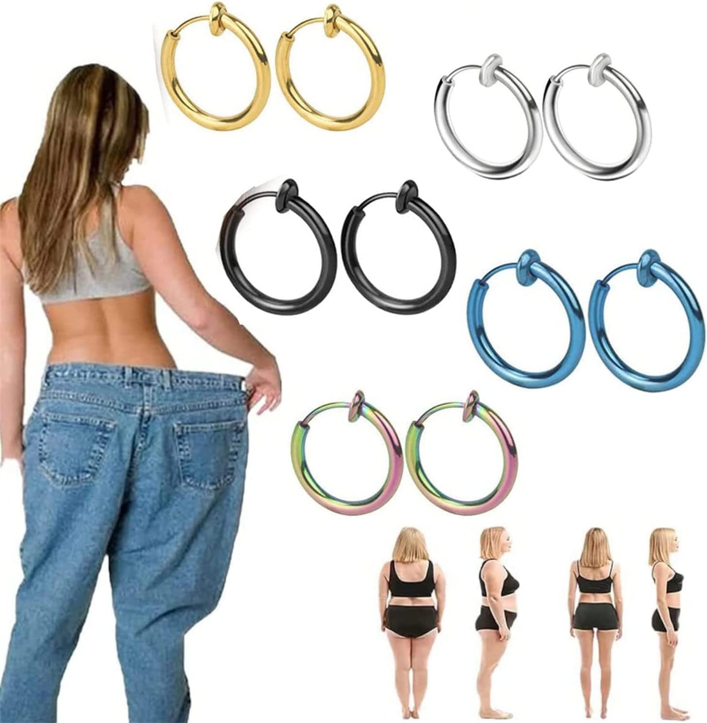 5 Pairs Nature Skinny Acupressure Slimming Retractable Earrings Non Piercing Acupressure Slimming Earrings Lymph Germanium Earrings for Women and Men