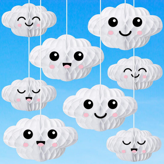 Affrolling 20 Pcs 3D Cloud Decorations Hanging Honeycomb Decor Artificial Cloud Ornaments for Ceiling Art Wedding Birthday Nursery Room Baby Shower Party Decorations (Medium,Cute Style)