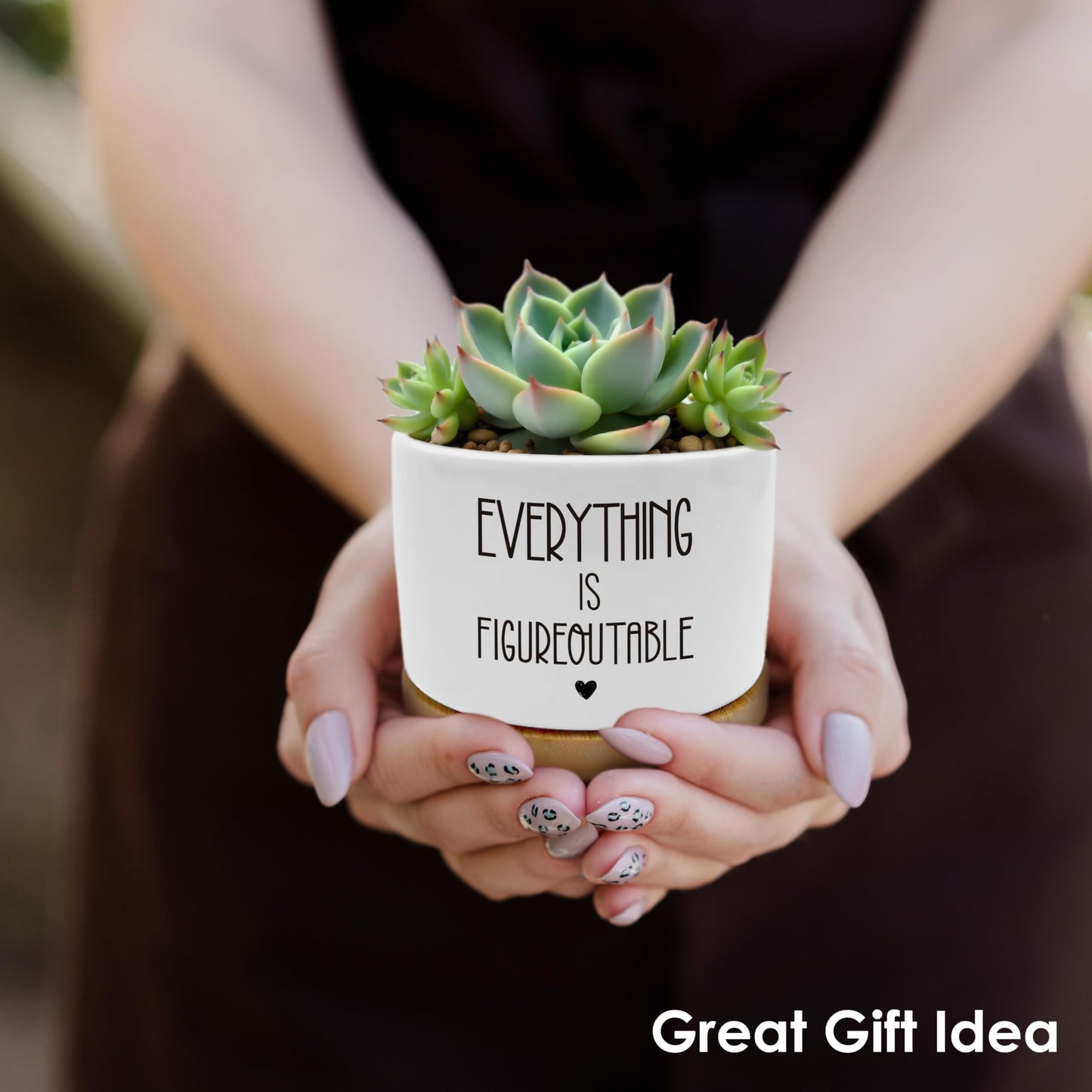 ROXMART Everything is Figureoutable Plant Pots, Motivational Gifts for Women Men Succulent Planters, Positive Affirmation Gifts Ceramic Plant Flower Pots for Home Office Desk Table Shelf(No Plants)
