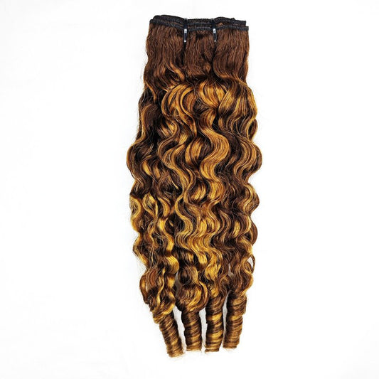 Curly Human Hair Bundles Water Wave Burmese Curly Bundles Human Hair Weave with Spiral End 3c4a Quick Weave Hair for Women Honey Blonde Ombre Color 16 Inches 1Pcs