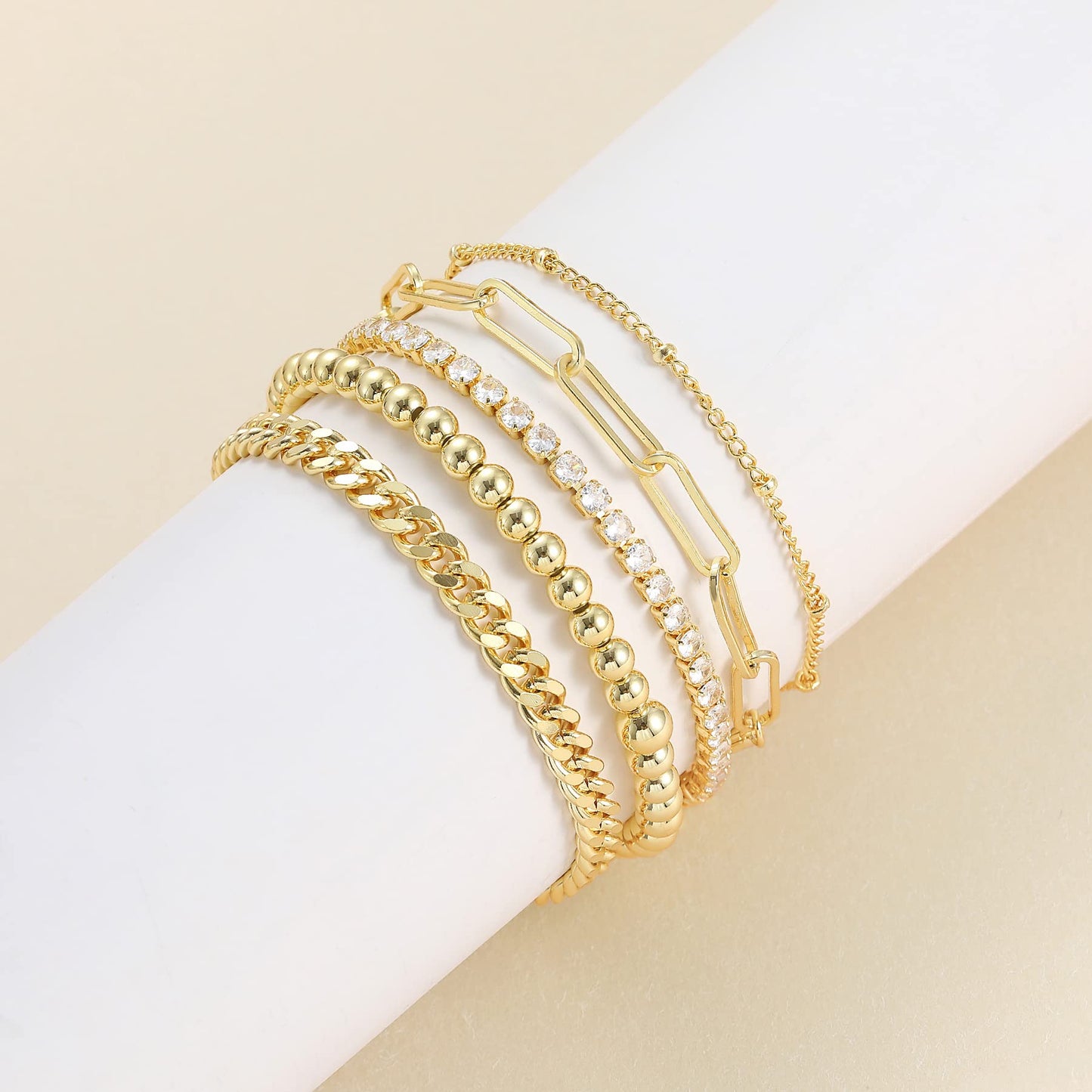 DEARMAY 14K Gold Plated Bracelets for Women Jewelry Sets for Women Trendy Dainty Stackable Paperclip Rope Snake Box Figaro Chain Bracelets Pack Costume Fashion