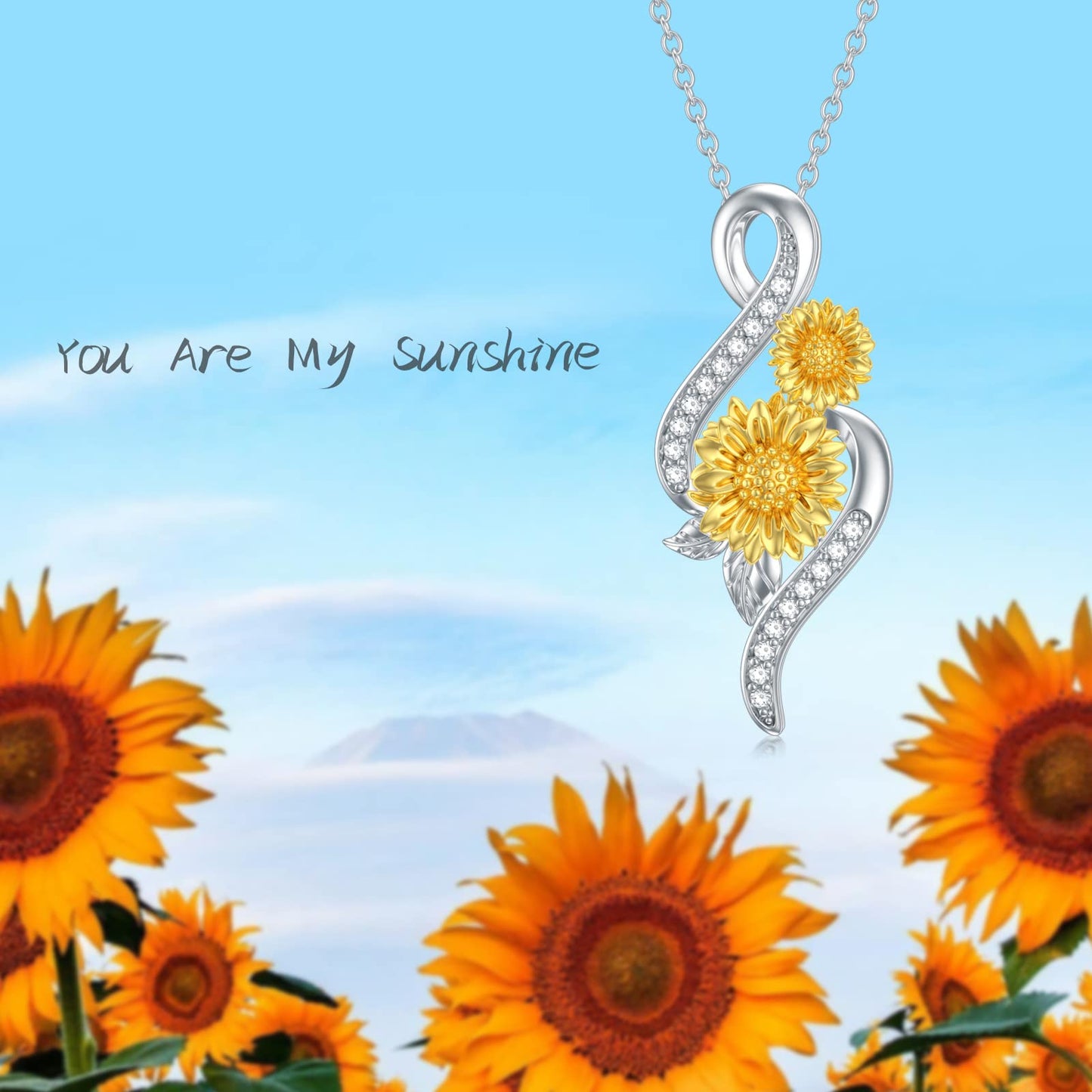 ZBA Natural Diamond Sunflower Necklace for Women Sterling Silver Infinity Sunflowers Jewelry, Anniversary Birthday Mothers Day Gifts for Mom Wife Her Daughter