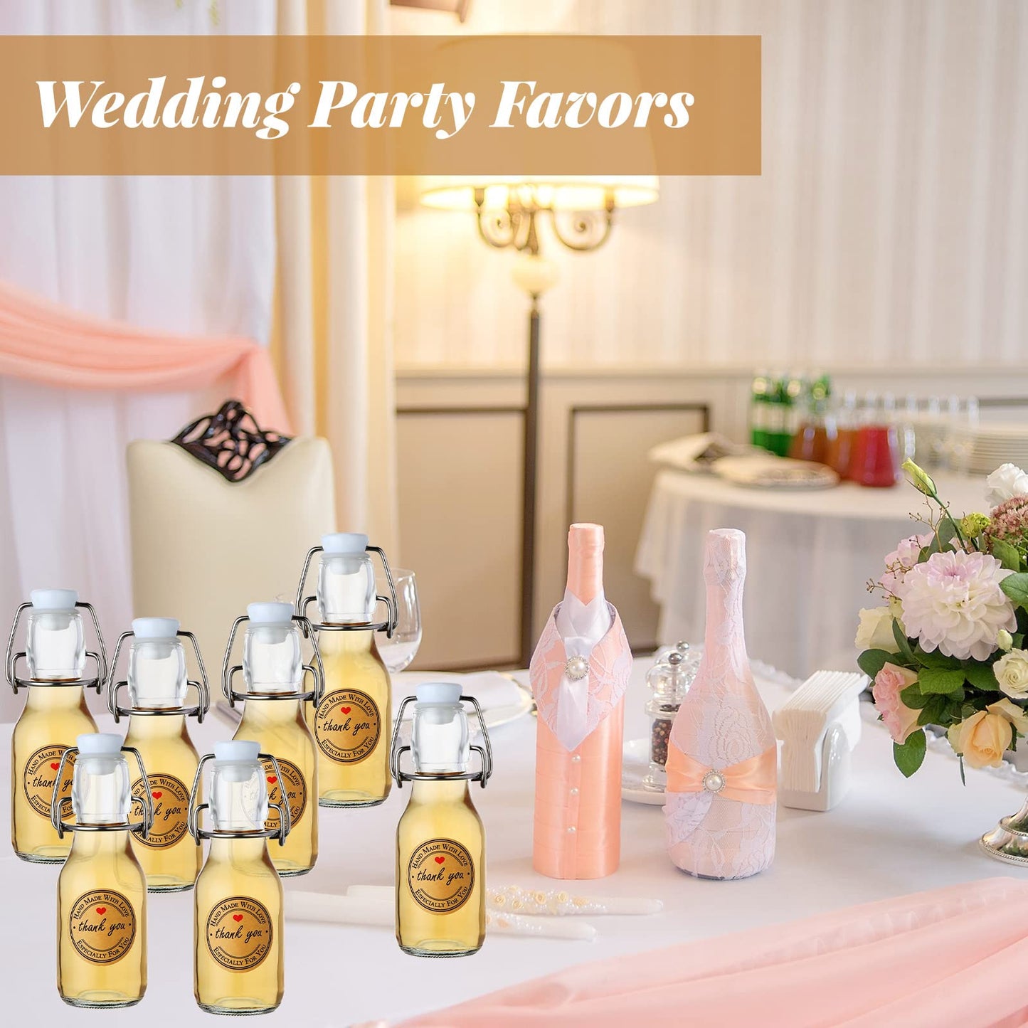 Queekay 30pcs 4.05oz Glass Bottles with Swing Top, Air Tight Kraft Stickers, Ideal for Spices, Drinks, Party Favors