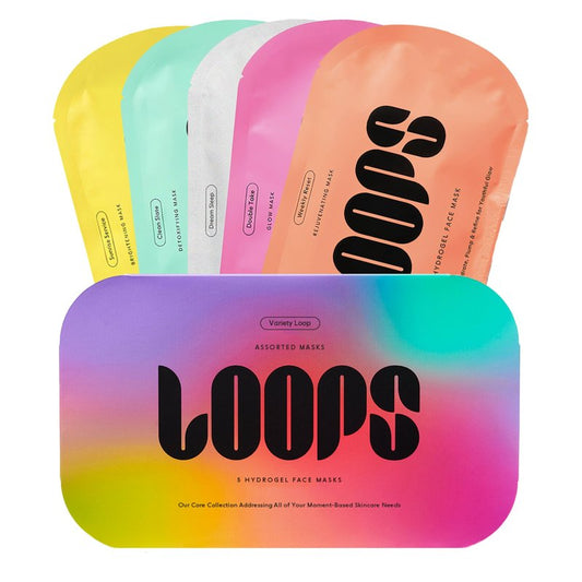 LOOPS VARIETY LOOP KIT - The Best Hydrogel Korean Face Masks for Every Skin Moment - Loops Face Mask - 5 Masks for Hydrating, Detoxifying, Repairing, Soothing, and Rejuvenating - All Skin Types 5pc