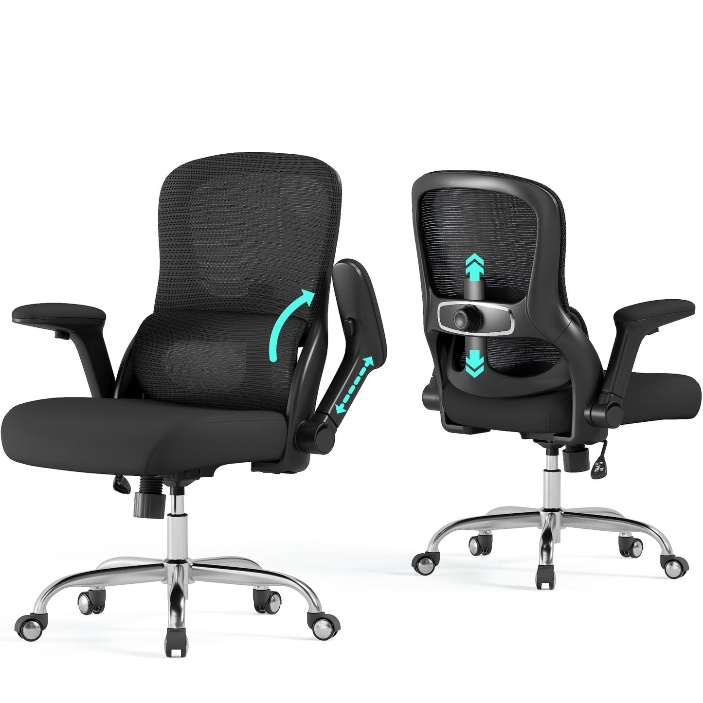 Office Chair Ergonomic Desk Chair Comfy: 400LBS Mesh Computer Chair Ergonomic Gaming Chairs with Wheels Adjustable Lumbar Support and Flip up Armrest-Swivel Executive Chairs Long Hours(Full Black)