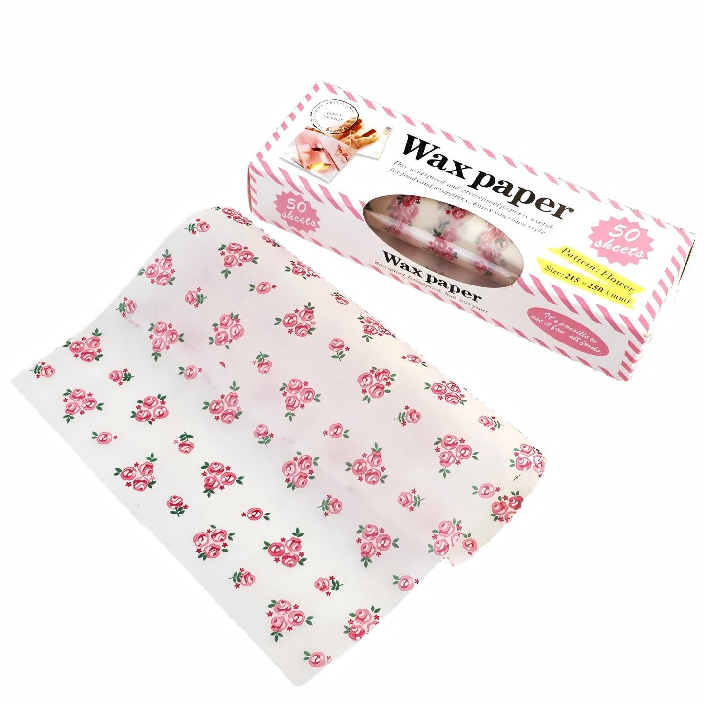 meleg otthon 50 Pcs Floral Deli Wax Paper Sheets, 9.8 x 8.4 in, Sheets for Food Basket Liners, Greaseproof Deli Squares Sanwich Wrappering Paper for BBQ, Picnic, Festival, Party, Fair Neyimqr