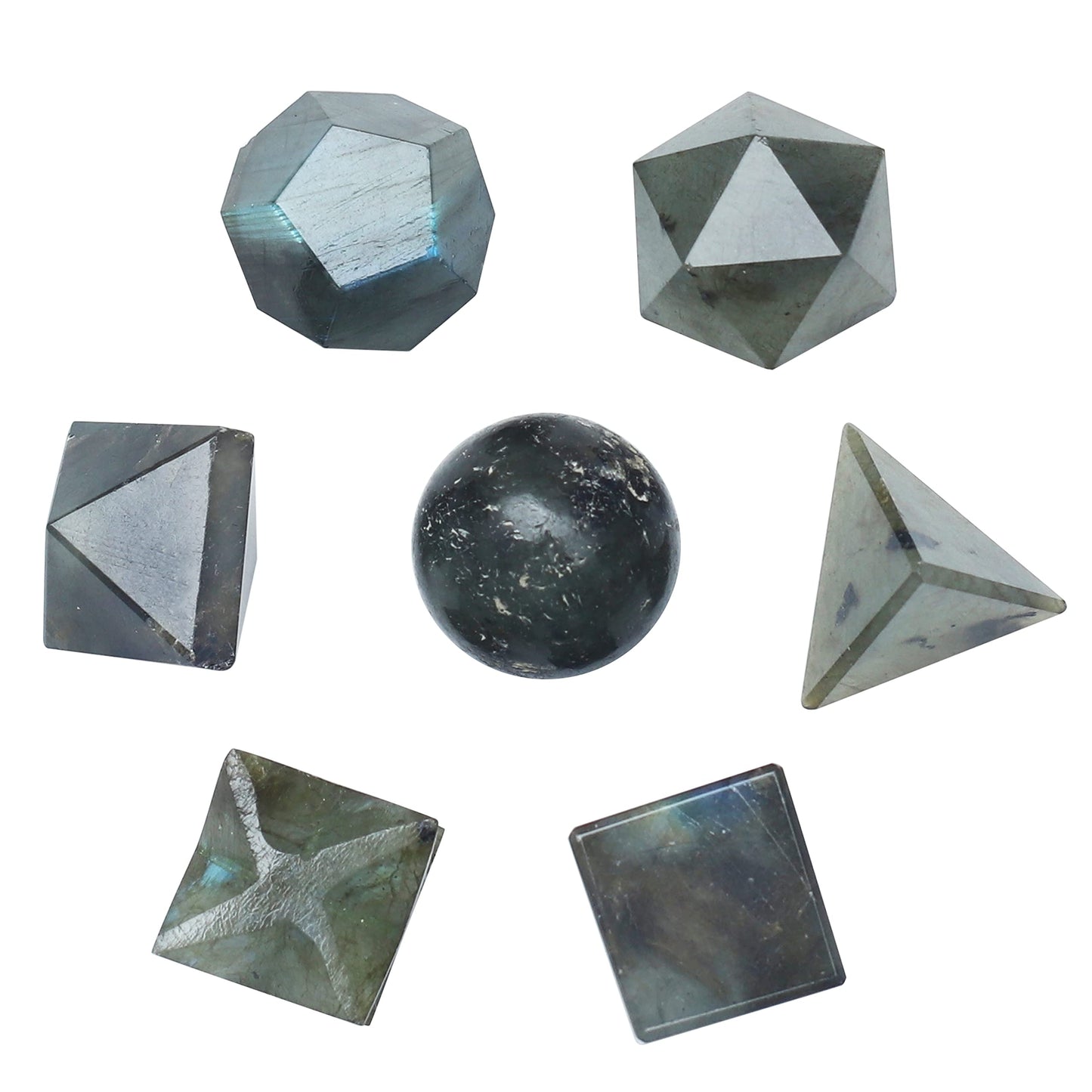Crocon Labradorite 7Pcs Platonic Solids Crystal Geometry Set, Platonic Solids Sacred Geometric Stones for Meditation Reiki Balancing Healing Chakra Stone Cleansing Spiritual Good Luck (15-20mm)