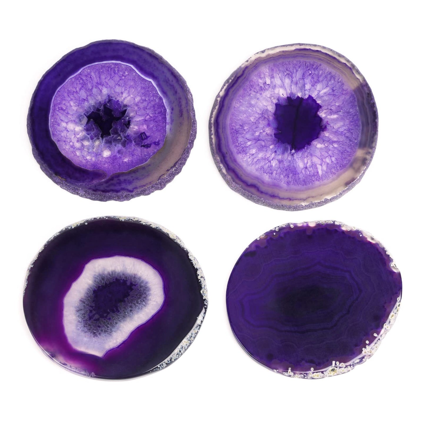 FOLKOR LIFE Purple Agate Coasters Set of 4, Natural Stone Drink Coasters with Unique Patterns, Decorative Table Coasters for Coffee Table, Bar or Desk, Housewarming Gift for Women, Friends or New Home