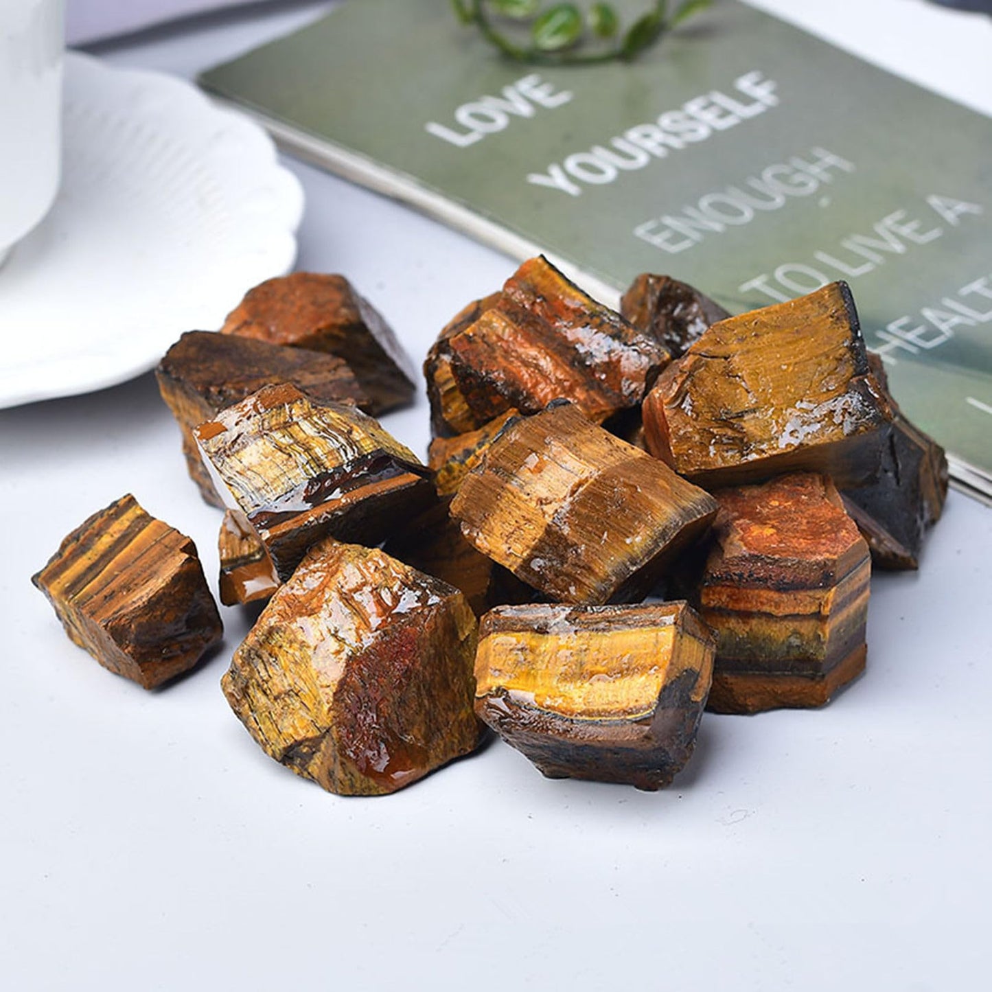Tiger's Eye Raw Crystals Healing Crystals Natural Rough Stones 1.2-2" for Tumbling, Fountain Rocks, Yoga, Meditation, Polishin, Gift 40