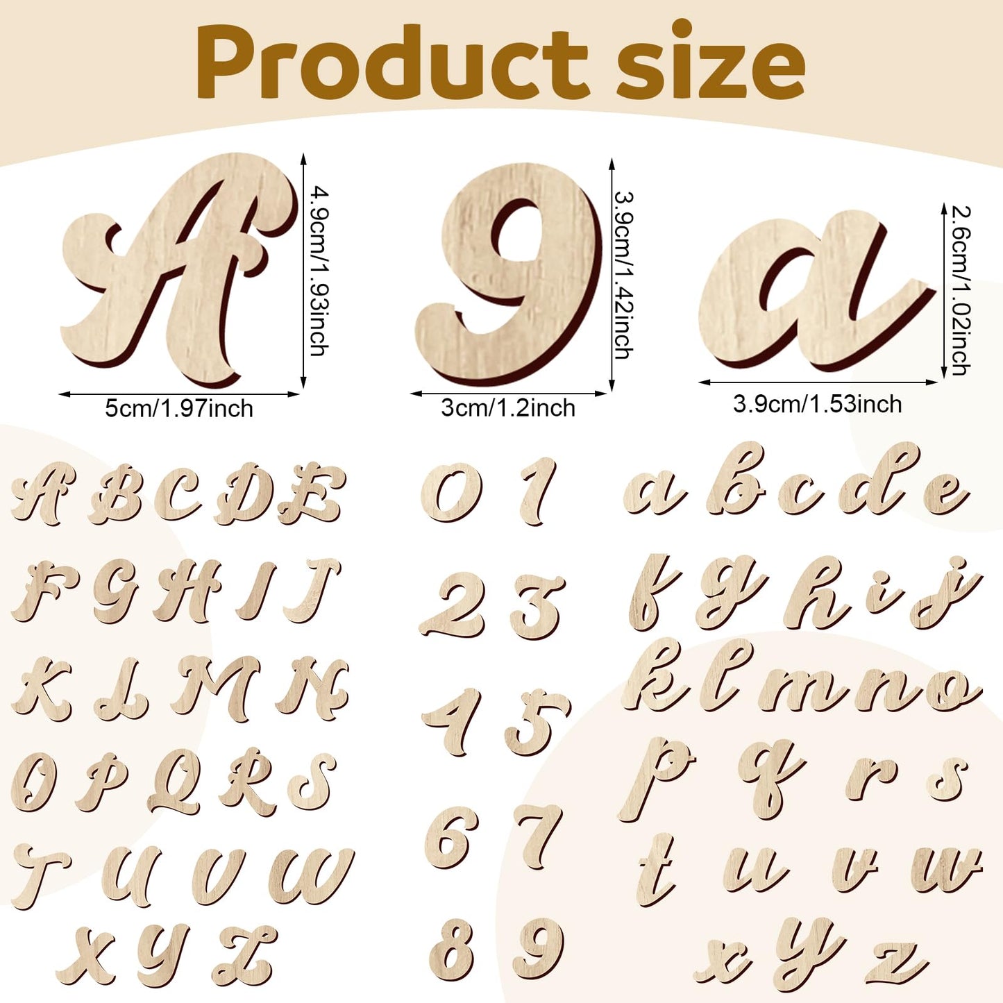 Gerrii 320 Pcs 2'' Wooden Letters and Numbers Crafts Unfinished Cursive Wooden Alphabet a to Z, Wood Numbers 0 to 9 Sign for DIY Wall Decor Painting Writing with Bonus Accessories Instructions