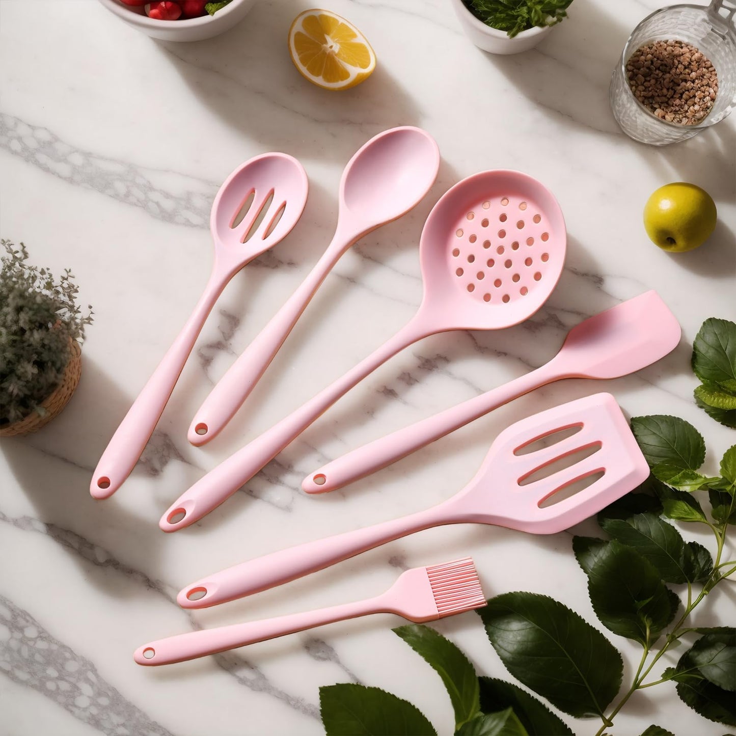 Silicone Kitchen Utensils Set - 15 Pieces Non Toxic Silicone Utensils Set For Cooking，428°F Heat Resistant Food Grade Kitchen Tools，Dishwasher Safe (Pink, 15 Piece Set)