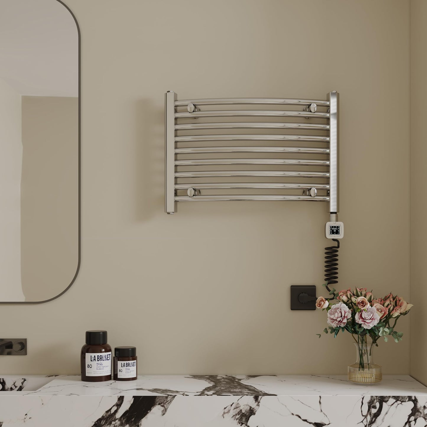 HEATGENE Smart Towel Warmer with Timer and Temperature Control, Smart Liquid Filled Towel Rails, Plug-in/Hardwired Wall-Mounted Towel Heater Rack Compatible with Alexa and Google Home, Chrome