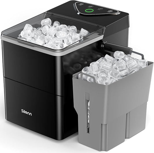 Silonn Countertop Ice Maker with Expanding Ice Basket, 9 Cubes in 6 Mins, 2.5L Ice Basket, Self-Cleaning Ice Maker with LED Touch Control, 2 Bullet Ice Sizes for Home, Kitchen, Office