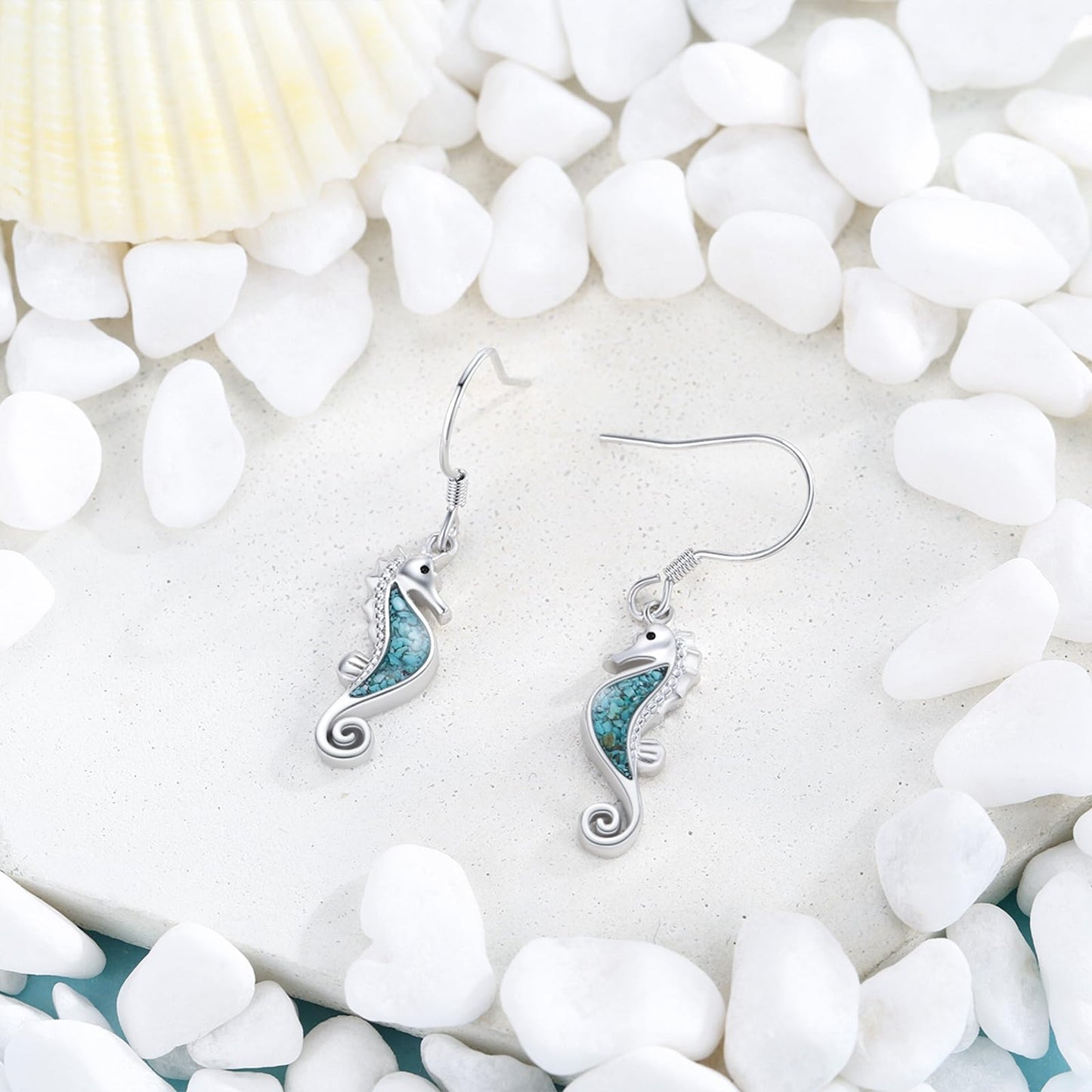 YYmqmq Seahorse Earrings for Women Girls 925 Sterling Silver Ocean Dangle Drop Earrings Turquoise Sea Beach Themed Jewelry Seahorse Gifts for Daughter Girlfriend