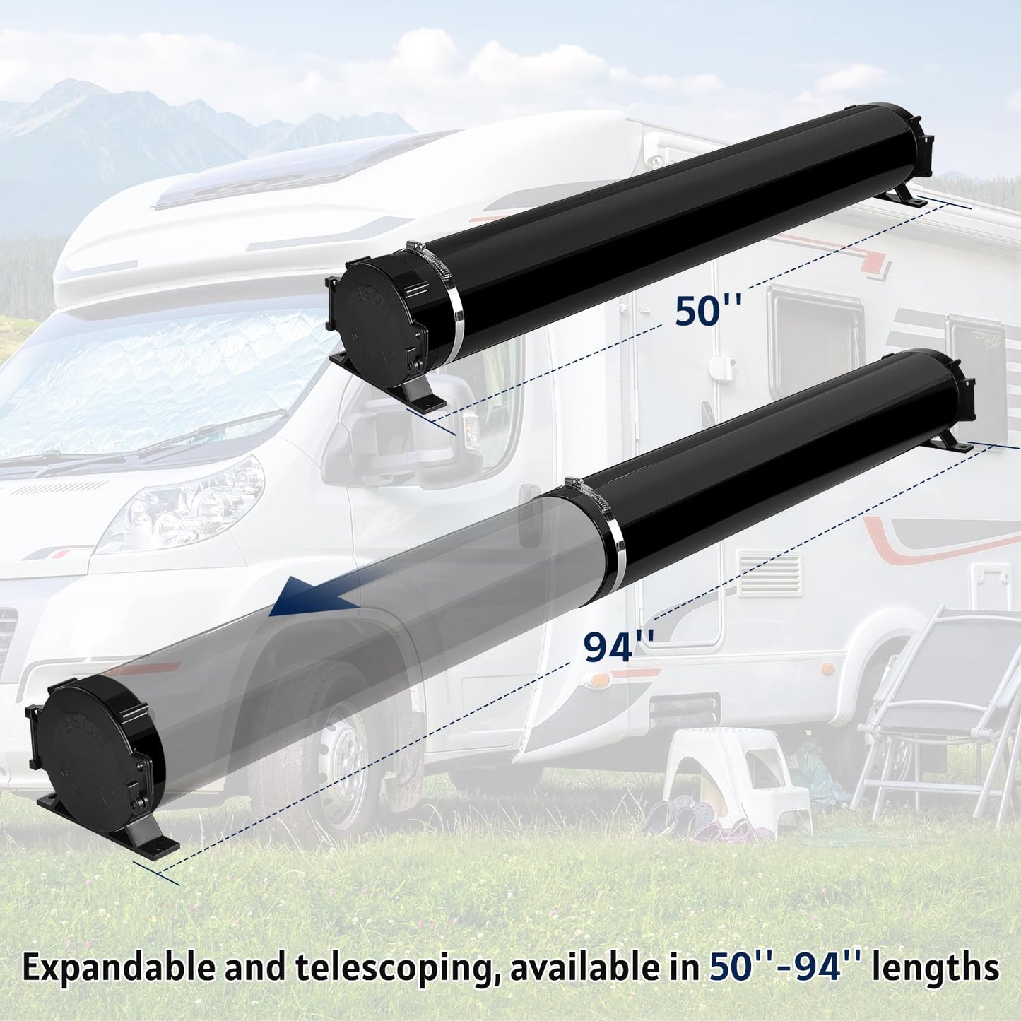 Touri Upgraded RV Adjustable EZ Hose Carrier TR5094BK with Door Cap and Mounting Screws, 50''-94'', Black, 3 Mounting Tabs Included