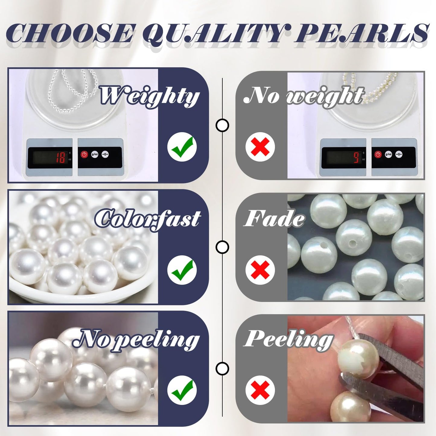 MJartoria Pearl Necklace for Men, 16''-24'' Pearl Necklaces for Women, 6/8mm White Pearl Choker Necklace Trendy Jewelry Gifts for Women Men (16 inches, 4mm)