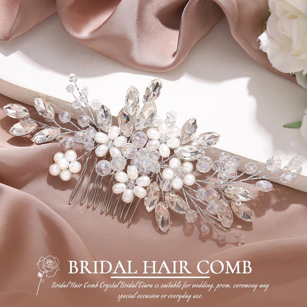 JAKAWIN Bridal Hair Accessories Wedding Hair Comb Silver Pearl Hair Piece for Women HC034 (1 Silver)