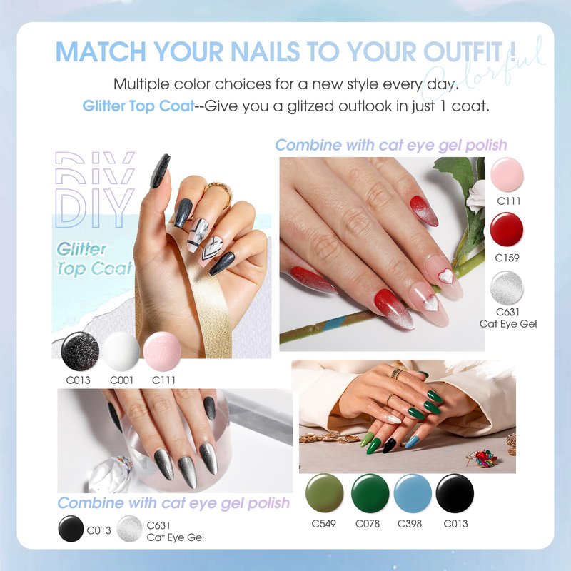 ROSALIND 30PCS Gel Nail Polish Set with Base Glossy Matte and Glitter Top Coat Gel Polish, Orange Green Fall Winter Gel Nail Set Soak Off Gel Polish Set