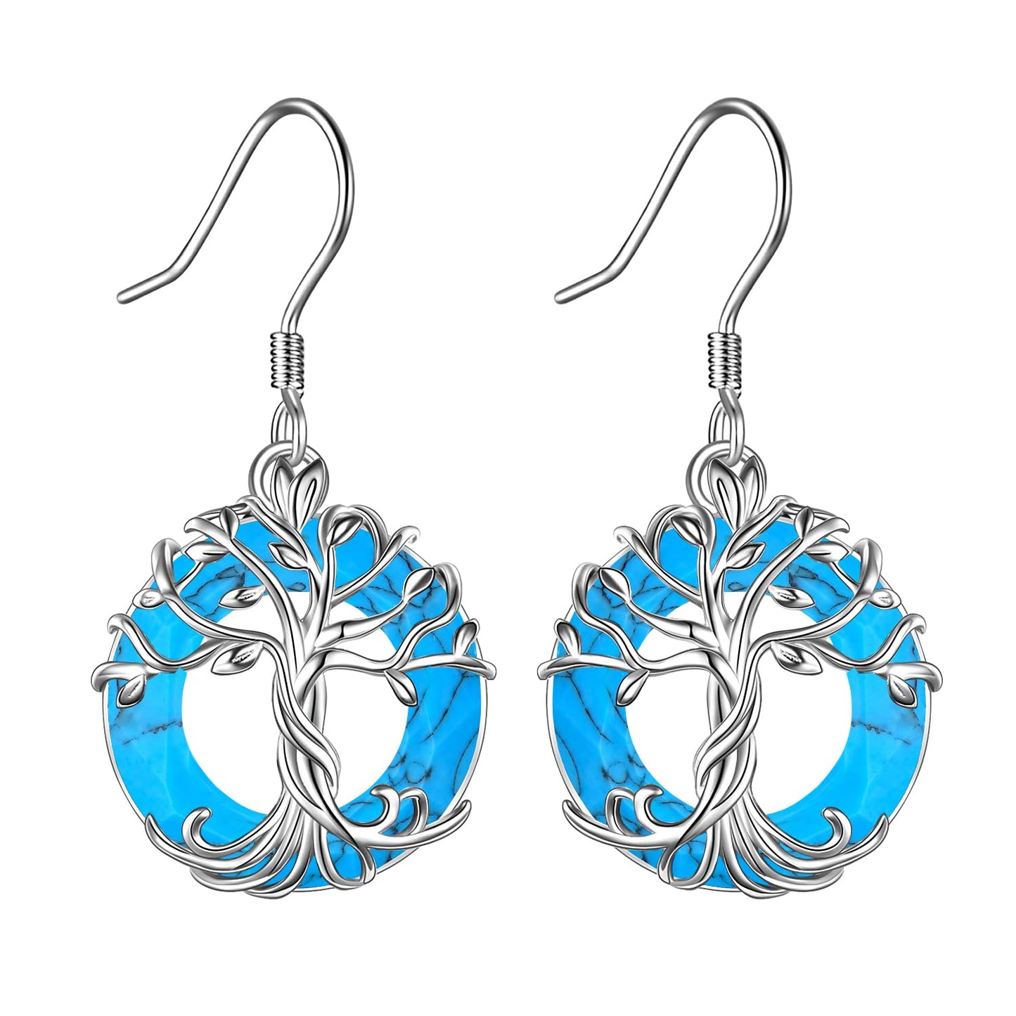 TOUPOP Turquoise Tree of Life Earrings for Women Sterling Silver Family Tree Drop Dangle Earrings Jewelry Birthday Mothers Day Gifts for Women Mom Her