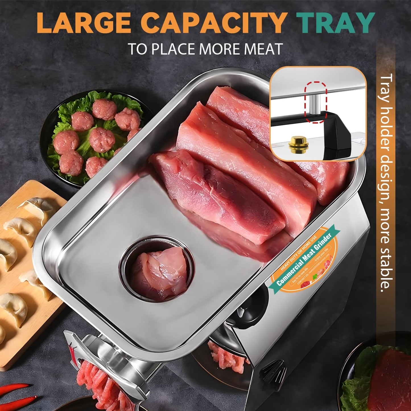 Newhai 1.3HP Commercial Meat Grinder Electric Meat Grinding Machine Heavy Duty Industrial Meat Mincer Sausage Stuffer 3/6/8mm Grinding Plates Grinding Chicken Bones for Restaurant 950W 110V US