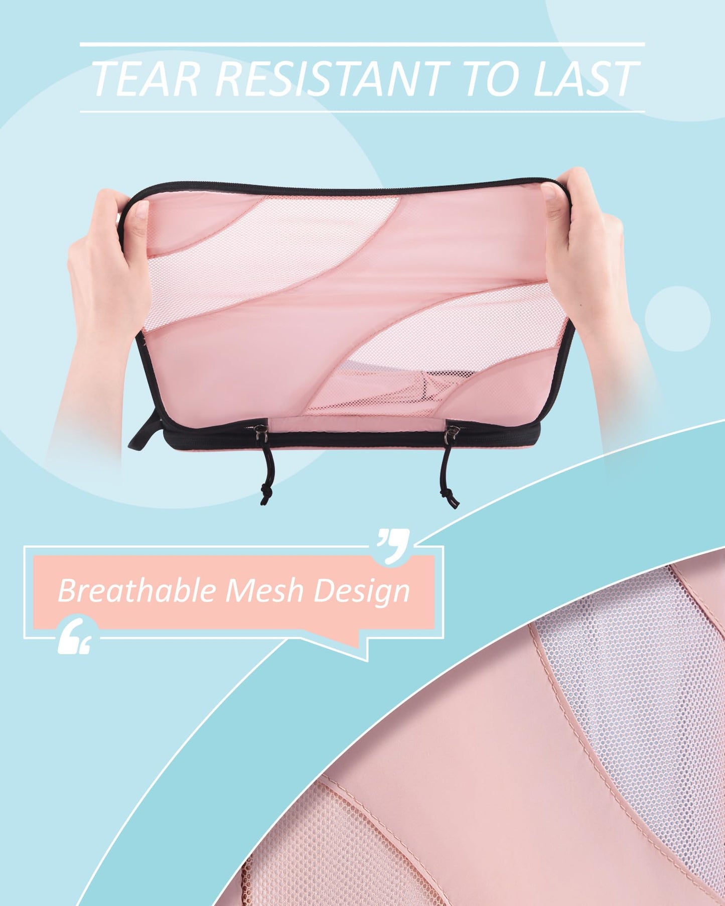 BAGSMART Compression Packing Cubes, 2 Set Travel Packing Cubes for Carry on Suitcases, Compression Suitcase Organizers Bag Set & Travel Cubes for Luggage, Lightweight Packing Organizers Baby Pink