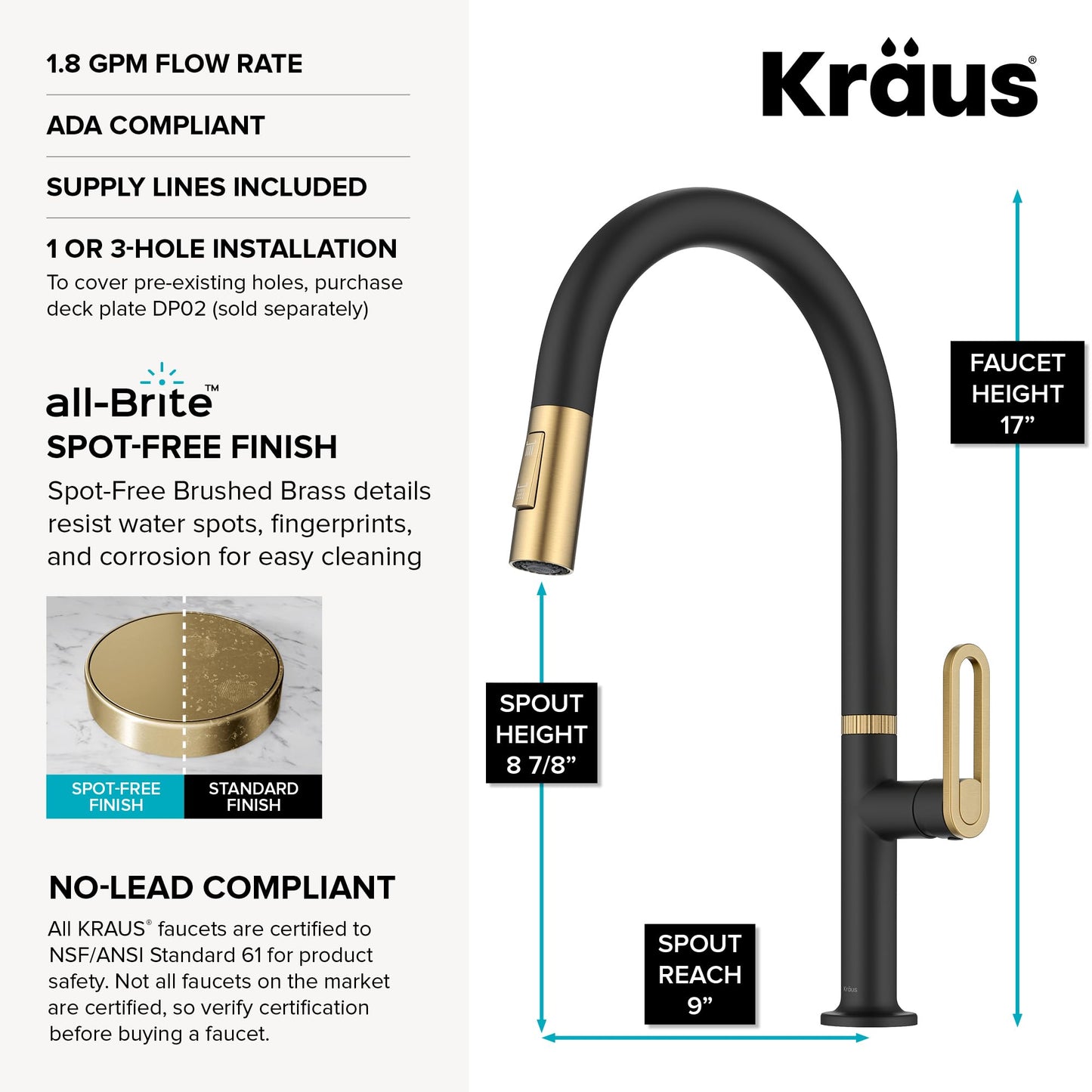 KRAUS Vetra 2-Function Single Handle Pull Down Kitchen Faucet in Spot-Free Brushed Brass/Matte Black, KPF-2850SFBBMB
