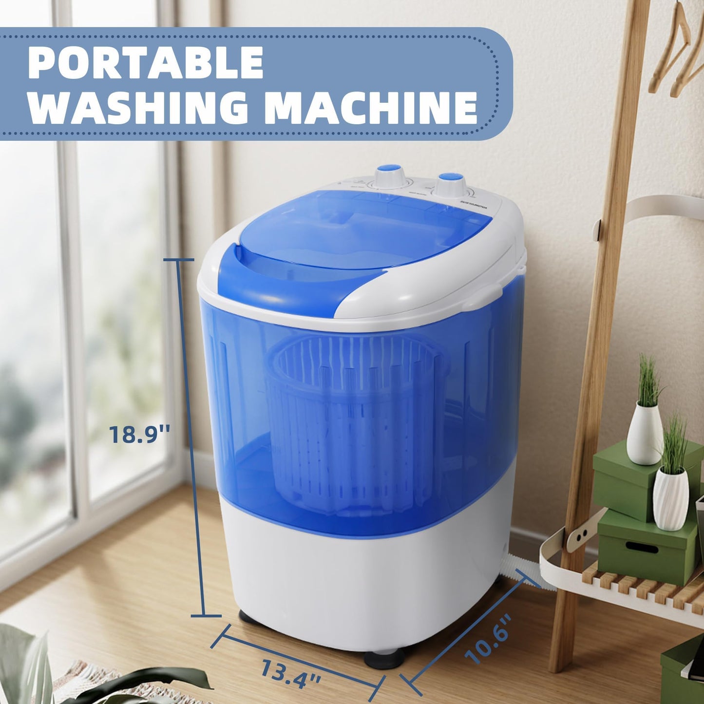 Elevon Mini Spin Dryer Portable Washing Machine, Compact Laundry for Home, Apartment, RV, Blue
