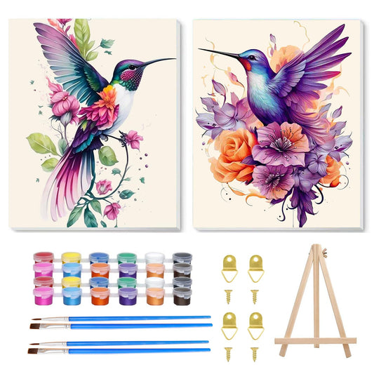 2 Pack Hummingbird Paint by Numbers with Frame, Hummingbird Paint by Numbers for Adults with Easel, DIY Crafts Painting by Number for Gift Home Wall Decor 8x12inch