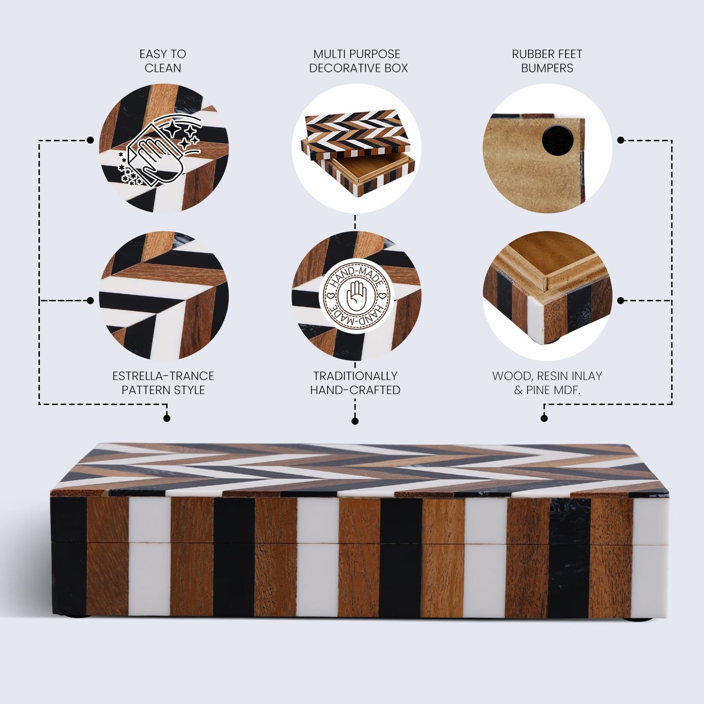 Handicrafts Home Decorative Storage Box with Lid Wooden Remote Control Box Remote Holder for Living Room Coffee Table – Natural Wood Resin Inlay Marquet Cosmo Collection- 8x5x2