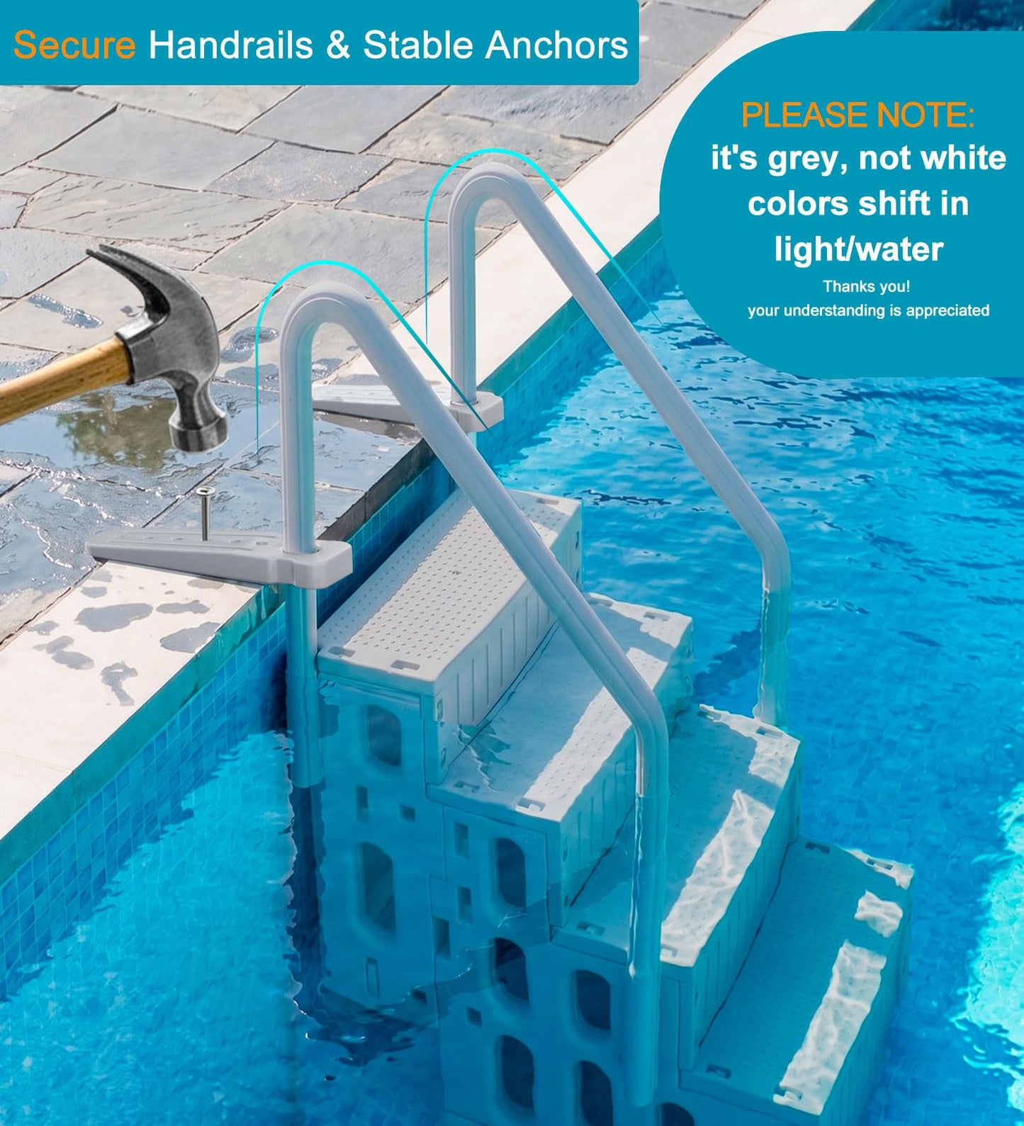 ROMIVO Pool Steps for Above Ground & Inground Pool, 4-Step Heavy Duty Pool Ladder with Double Handrails, 500 LBS Capacity, Anti-Slip Pool Stairs for 48"– 56" Pools, Easy Assembly with Video Guide Grey