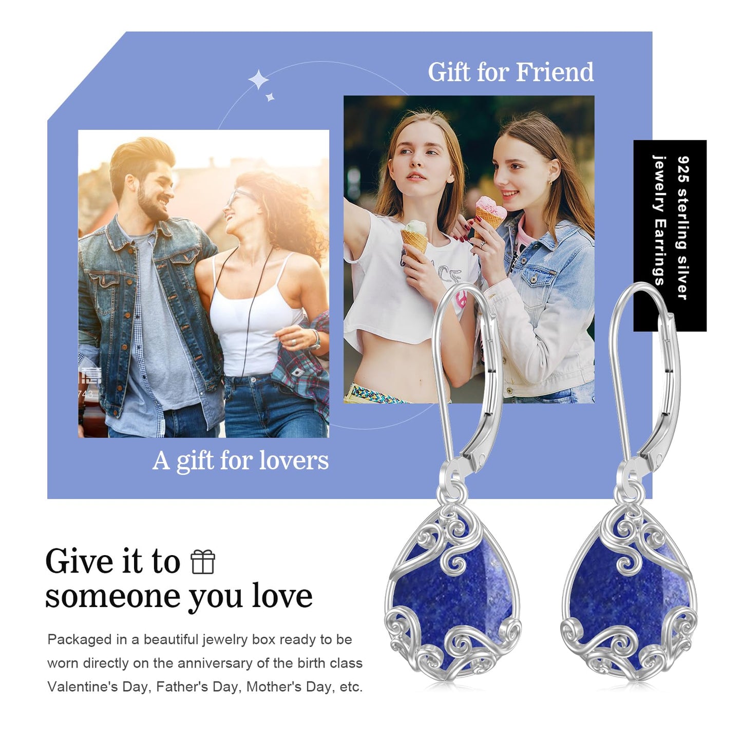 KoyeKei Lapis Lazuli Filigree Leverback Earrings for Women 925 Sterling Silver Lapis Lazuli Teardrop Dangle Drop Earrings Jewelry Filigree Graduation Birthday Gifts for Lover Girlfriend Her