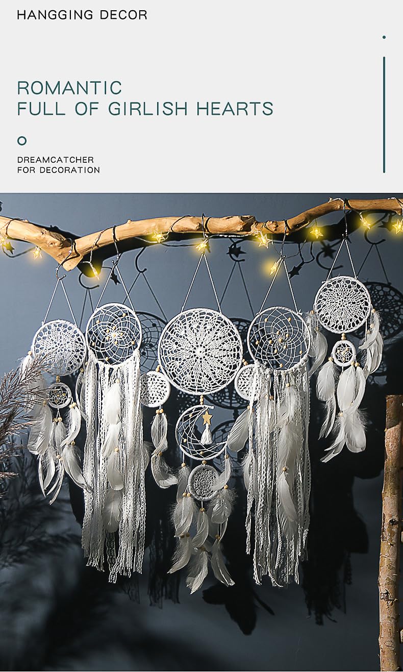 5 Pack Moon Phase Dreamcatcher Set Boho Wall Decor, Boho Macrame Wall Hanging Dream Catchers, for Home, Bedroom, Living Room, Witchy Gifts (Black)