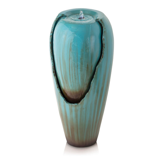 Alpine Corporation 33" Tall Outdoor Antique Jar Water Fountain, Vintage Cascading Design with LED Lights, Garden, Patio & Yard Decor, Turquoise