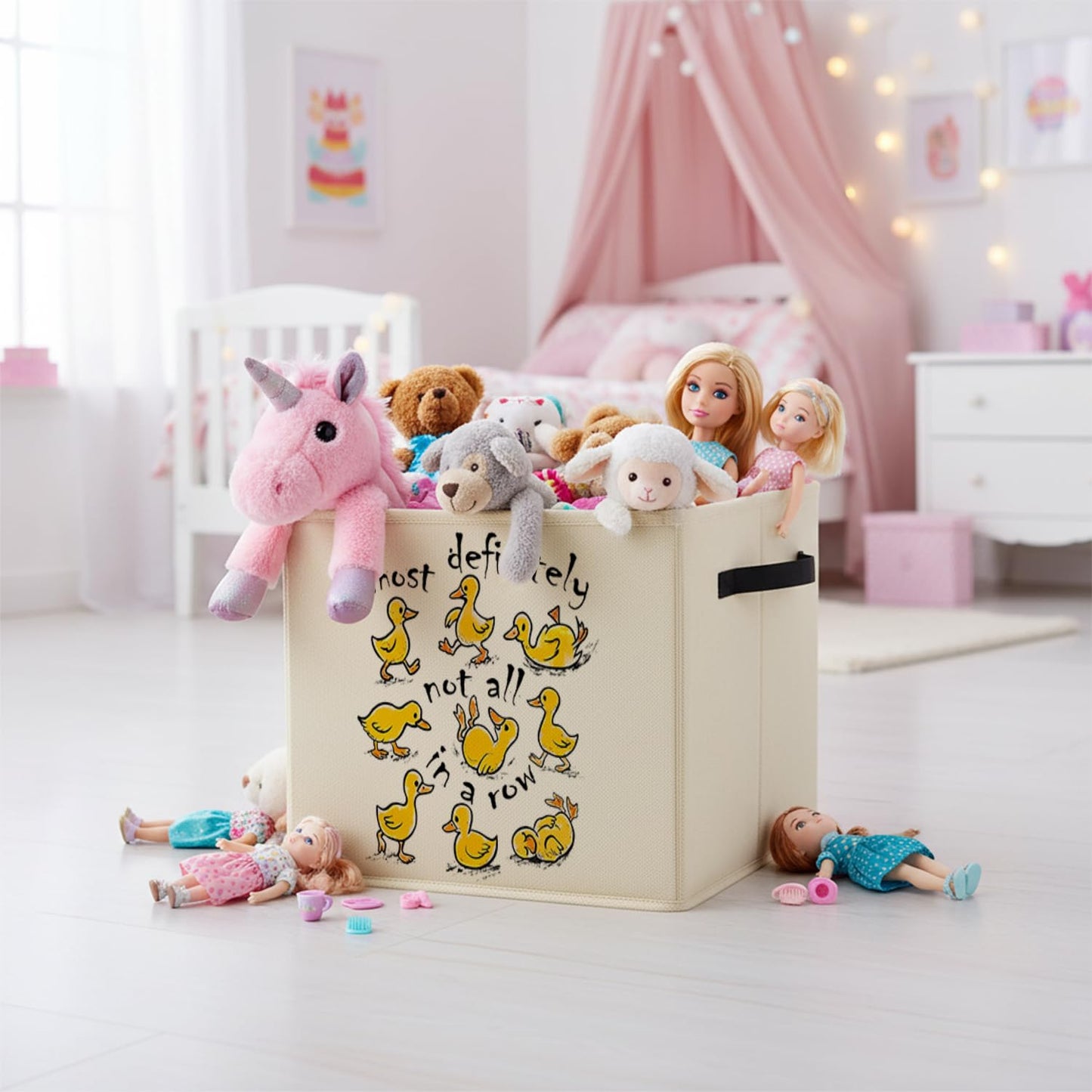 MNKVITMEAK Funny Yellow Duck Storage Bin Box with Handles, Most Definitely Not All in a Row Foldable Baskets Organizer for Bedroom Bathroom Kids Room Clothes Toys Books, Toybox for Boys Girls