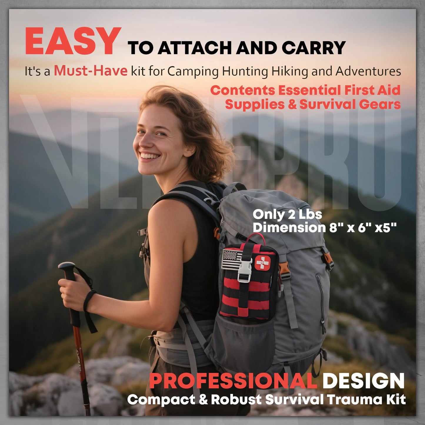 242Pcs Survival First Aid Kit Molle System IFAK Medical Kit for Camping Hiking Hunting Car&Home Emergency, Earthquake Preparedness Lightweight Tactical Kit for Outdoor Enthusiasts (Red)