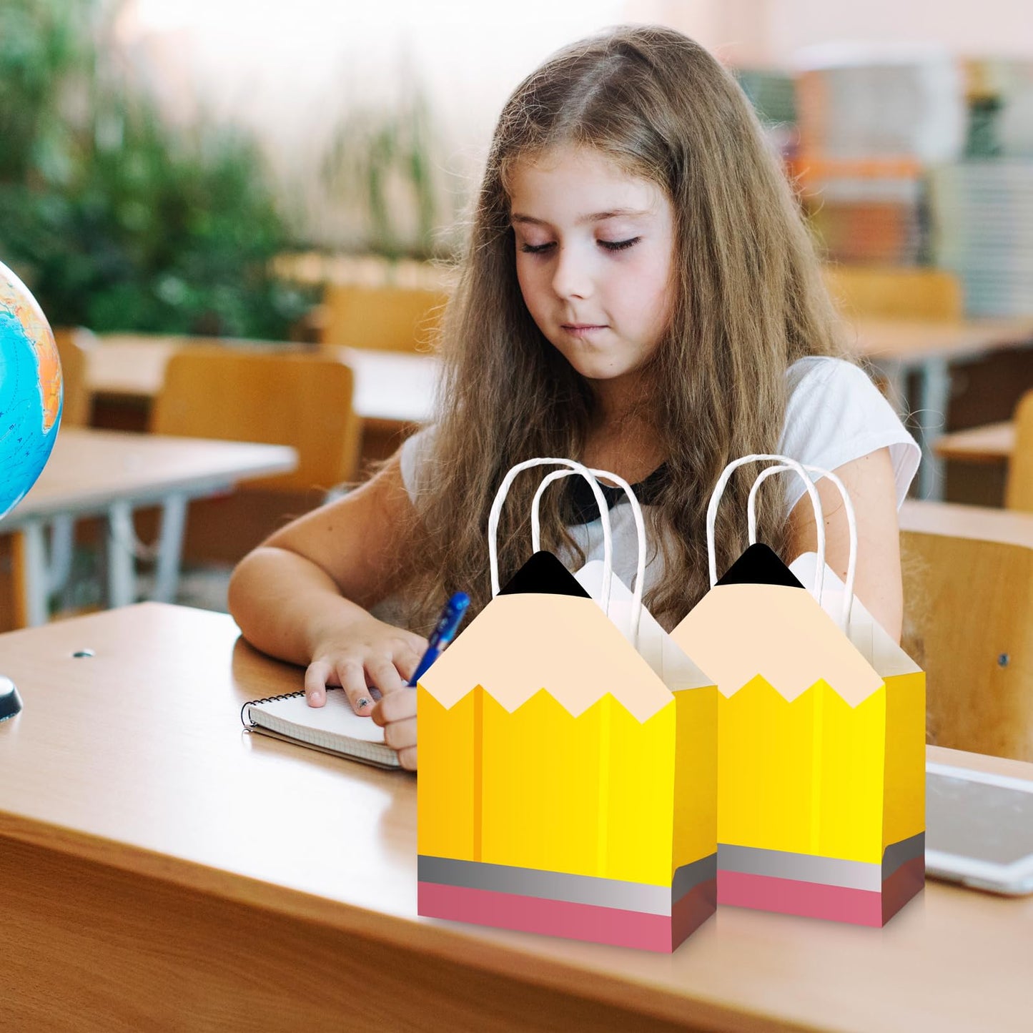 27pcs Back to School Teacher Gifts – Pencil Shaped Paper Bags Bulk, Welcome Candy Treat Boxes for Students, Classroom Party Decorations, Teacher Appreciation Week