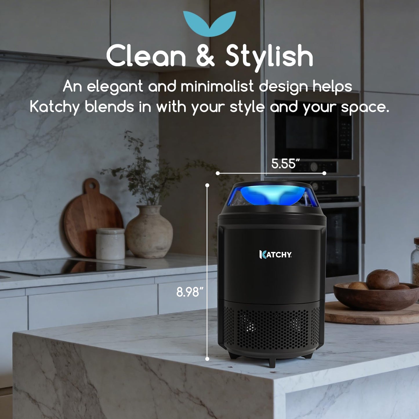 Katchy Indoor Flying Insect Trap – Catcher & Killer for Mosquitoes, Fruit Flies, Gnats & Moths – Non-Zapper with Suction & Blue Light – Ideal for Indoor Spaces, Kitchens & Plants (Original, Black)
