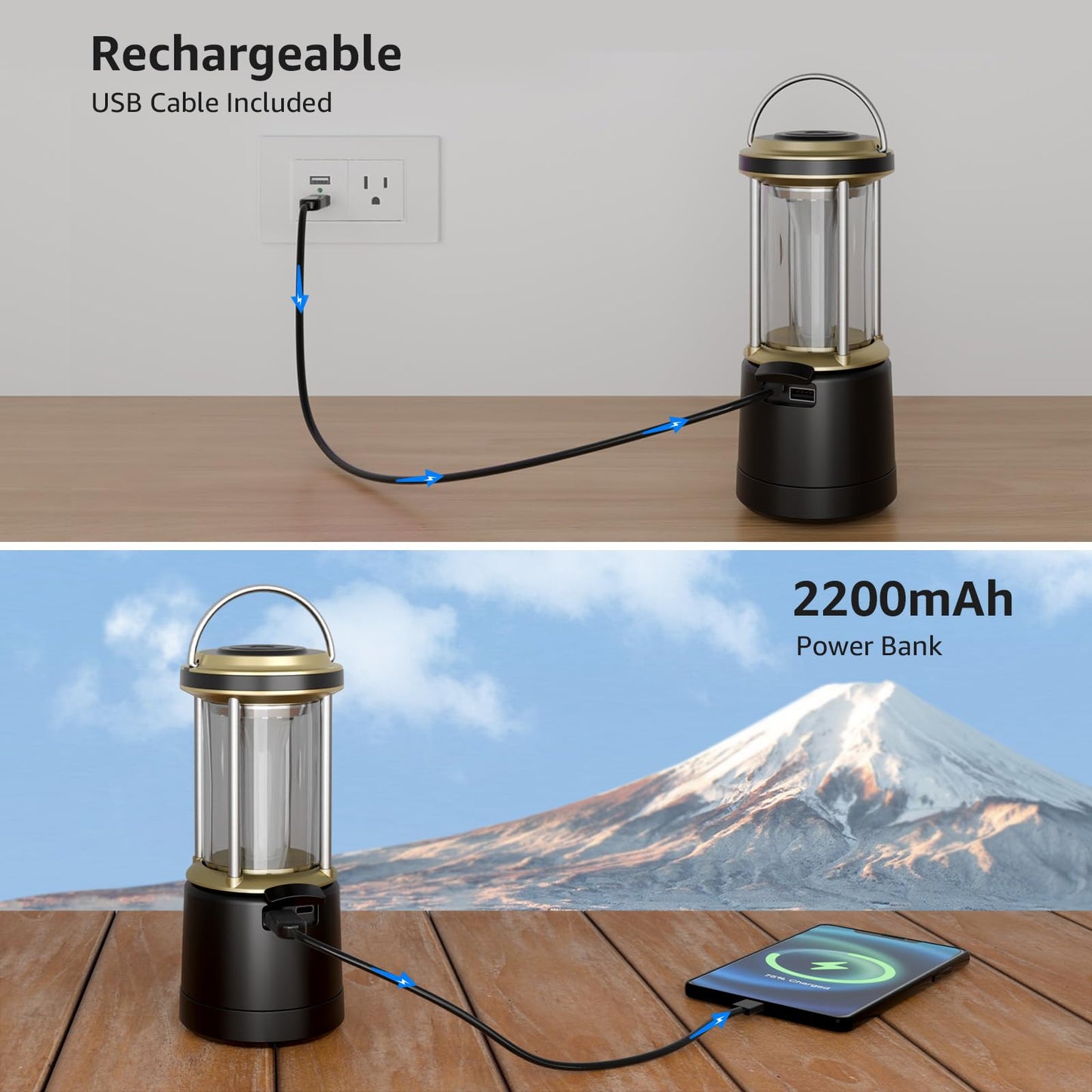 Lepro 2000LM LED Camping Lantern Rechargeable, Waterproof Tent Light with 5 Light Modes, Camping Essentials, Portable Lantern Flashlight for Camping, Emergency Light, Power Outage, USB Cable Included
