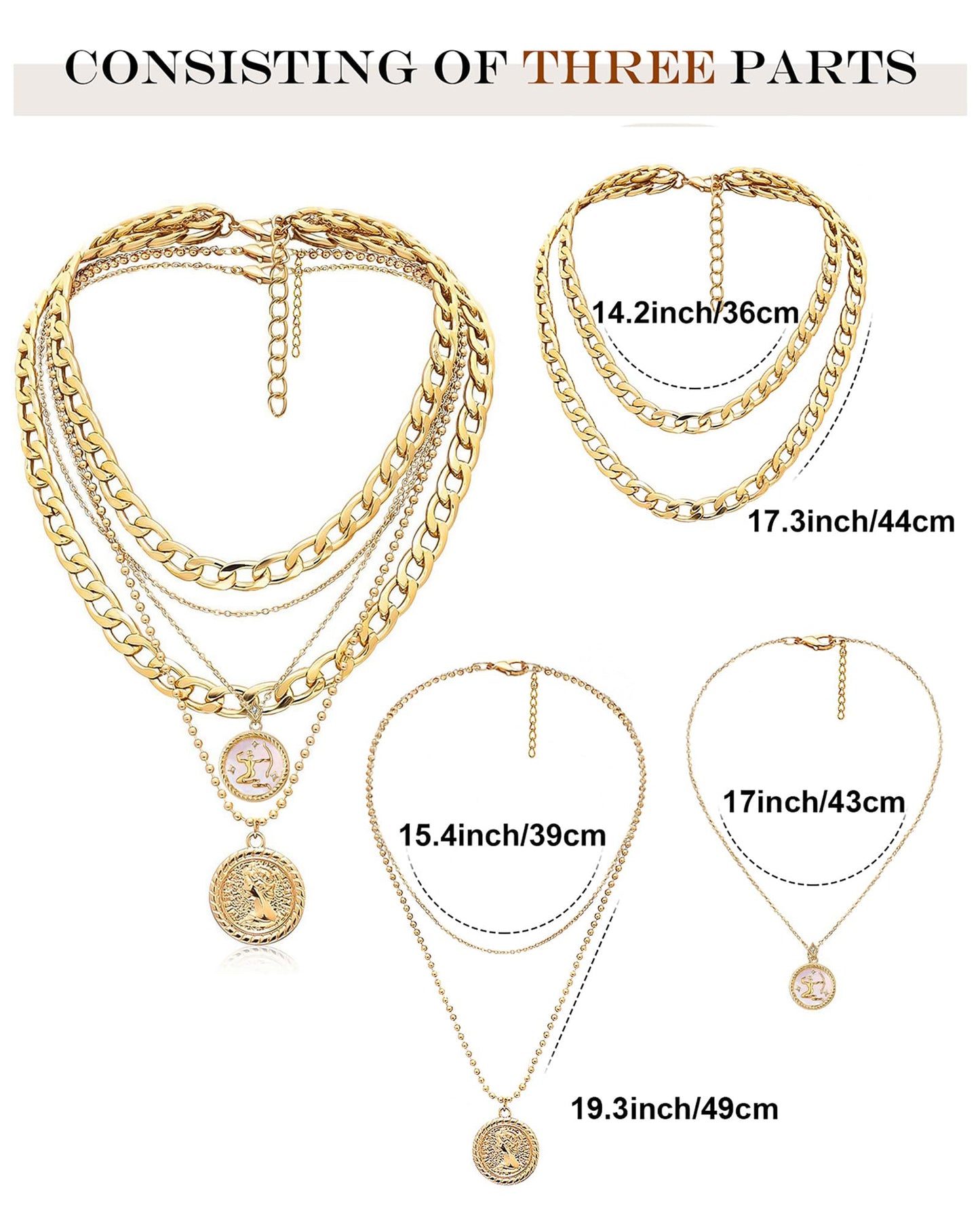 MJartoria Gold Layered Necklaces for Women Trendy Retro Coin Pendant Necklace Dainty Chunky Chain Choker Necklaces for Jewelry Birthday Gifts (Gold, Zodiac-Sagittarius-3PCS Layered)