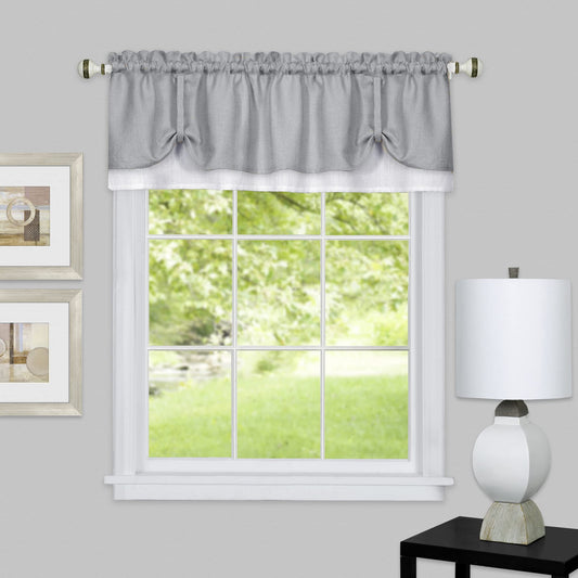 ACHIM Soft Window Darcy Curtain Valance, Grey & White - 58 Inch Width, 14 Inch Length, 1.5 Inch Rod Pocket - Light Filtering Valance s for Kitchen and Bathroom Home Decor
