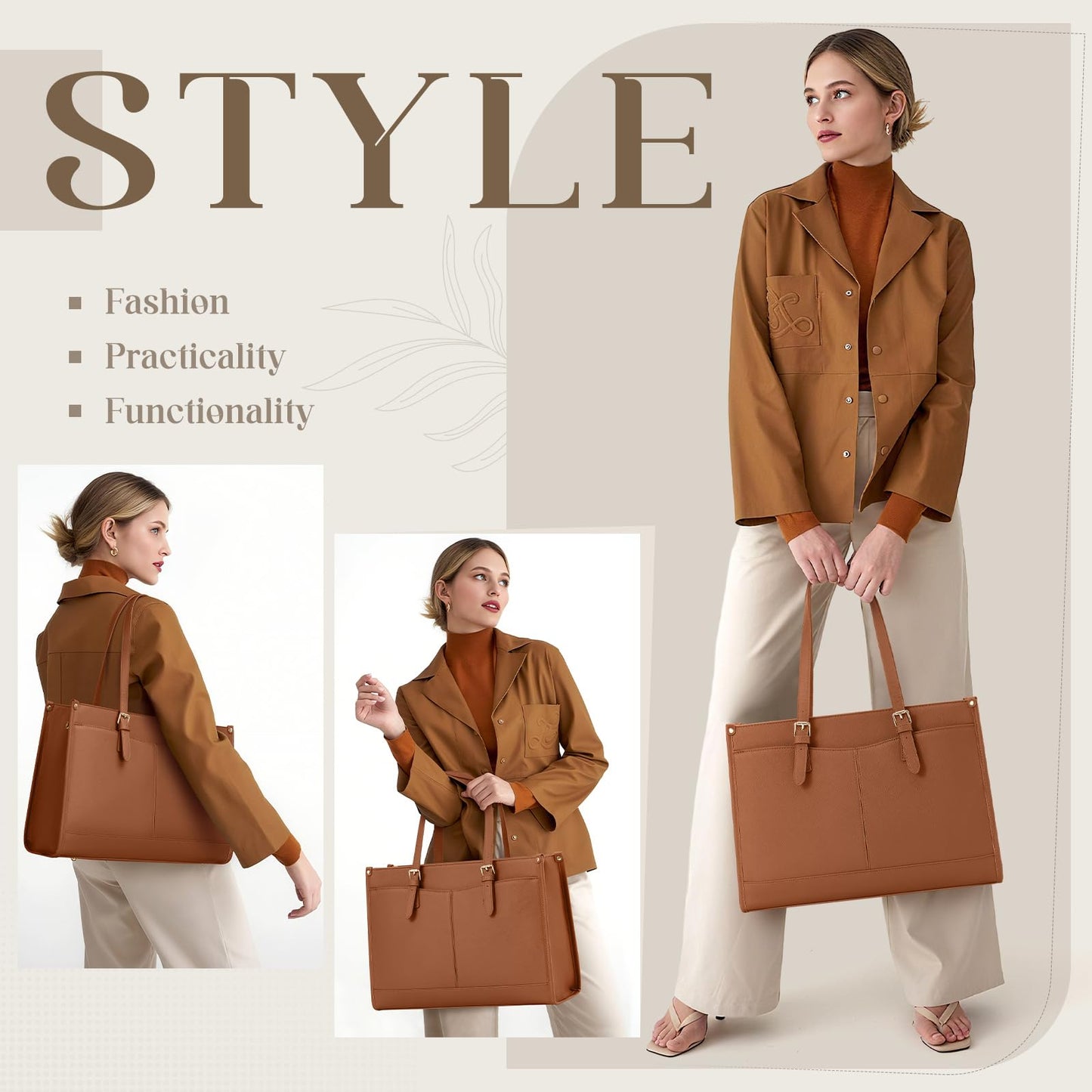 RAINSMORE Lunch Tote Bag for Women 15.6 Inch Laptop Bags with Insulated Lunch Compartment Large Leather Quilted Computer Tote for Teacher Nurse Work Collage Casual Brown