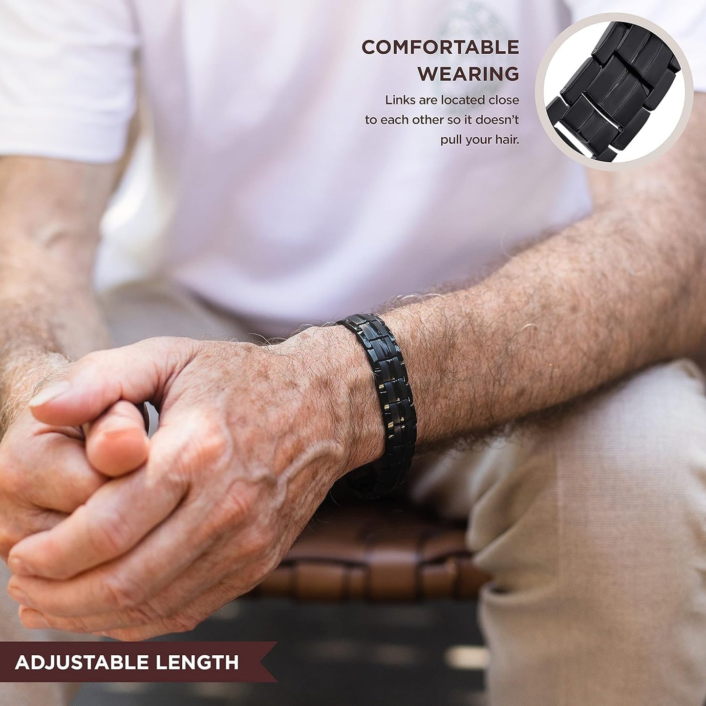 HOLVIST Magnetic Bracelet for Men and Women 4000 Gauss | Mens and Women Magnetic Bracelets | Comes with Adjustable Length, Sizing Tool and Gift Box (Black)