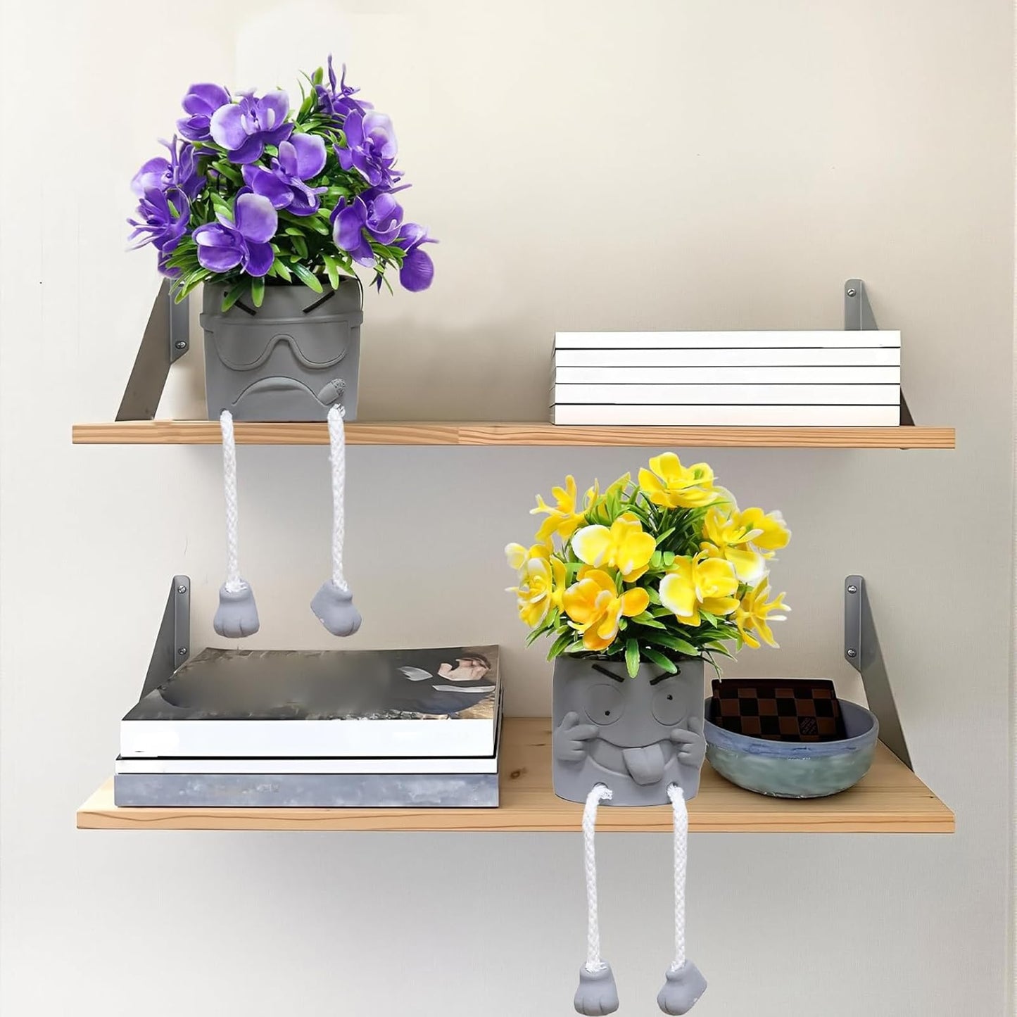 Zerzsy Set of 2 Cute Artificial Plants with Hanging Legs Fake Plant Flowers Summer Spring Decor - Desk Decor for Women -Small Faux Plants Office Shelf Decorations