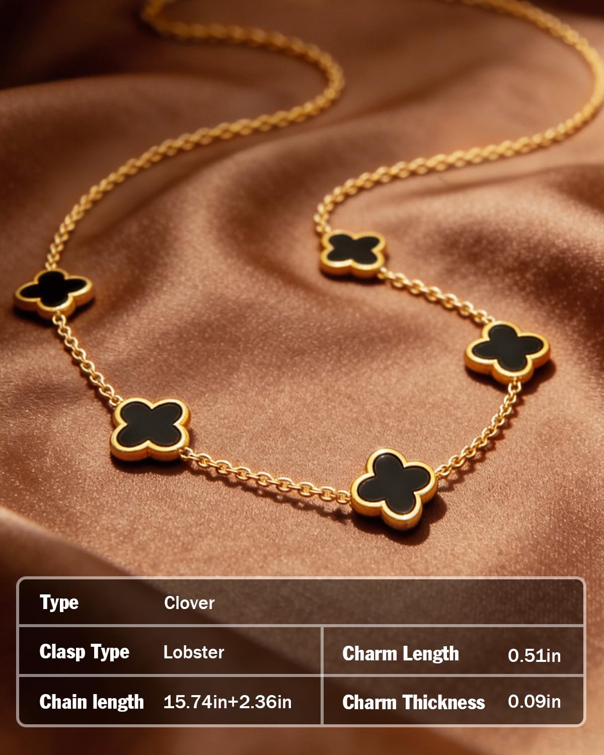 Aimétte Monette 18K Gold Plated Jewelry Set, Clover Necklace Stud Earrings for Women Hypoallergenic Black Lucky Clover Pendant Necklace Gifts for Women Trendy